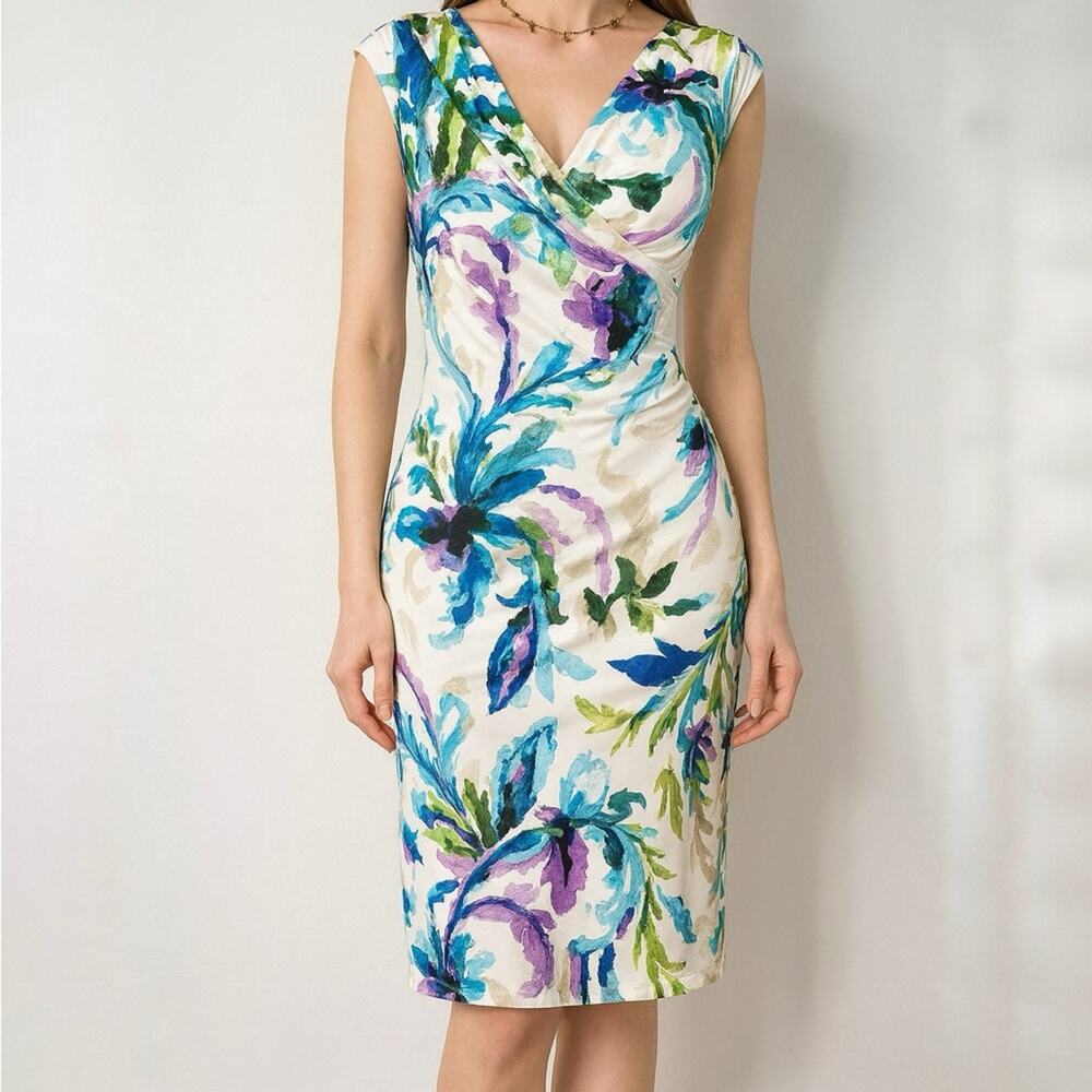 Lauren Ralph Lauren Paisley Draped Sheath Midi Dress Office Career Spring Size 6